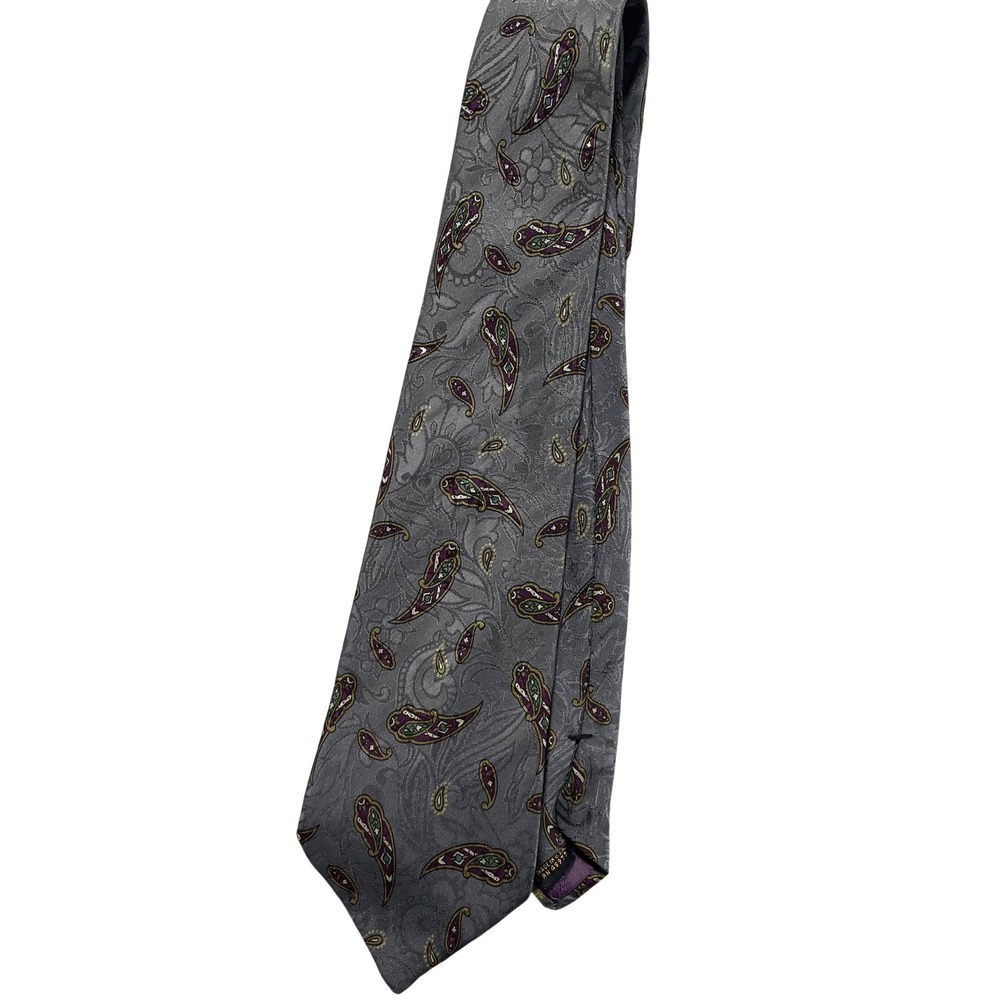 Kuppenheimer Tie Mens One Size Gray Paisley Classic Jacquard Silk Necktie USA
